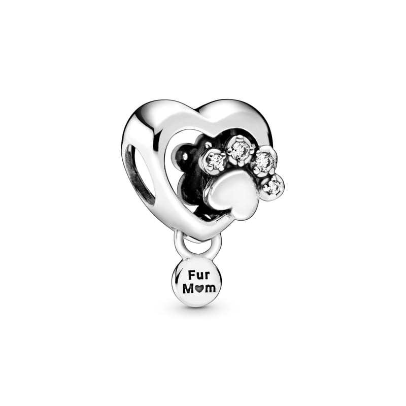 Sparkling Paw Print and Heart Charm
