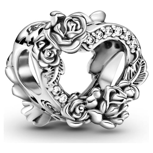 Open Heart & Rose Flowers Charm