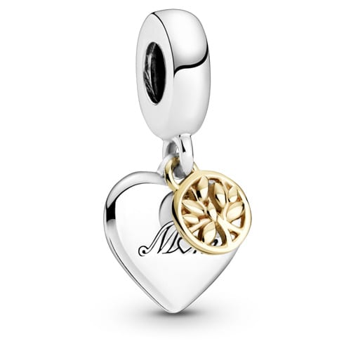 Two Tone Family Tree & Heart Dangle Charm