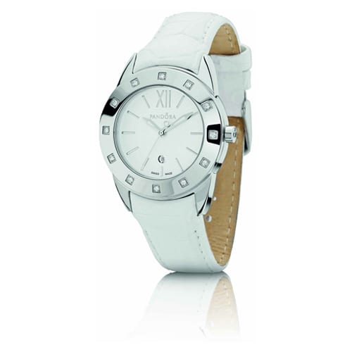 Imagine Watch - White Leather Band with Diamonds