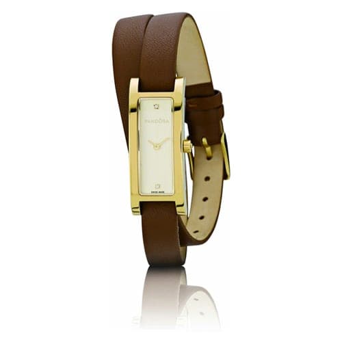 Pandora 18K Gold Double Oblong Watch - Brown Leather Strap 812019LG 812019 — photo 1 of 1
