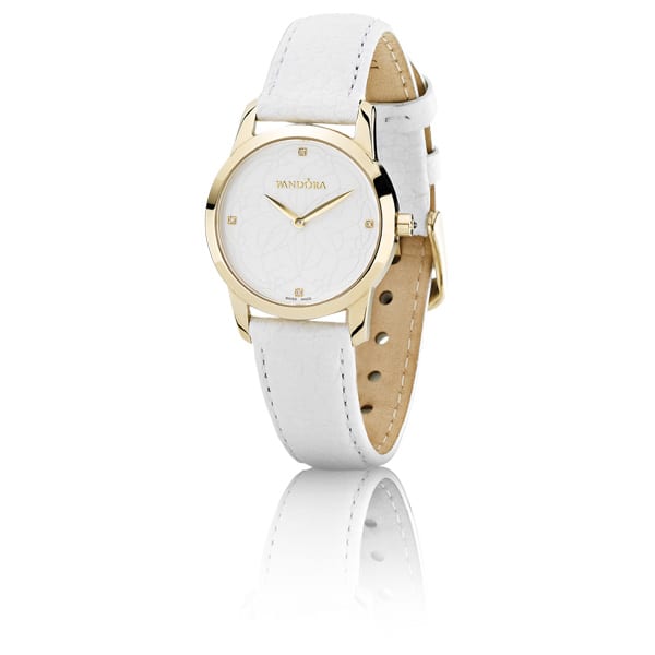 18K Gold Fleur Watch - White Leather Strap