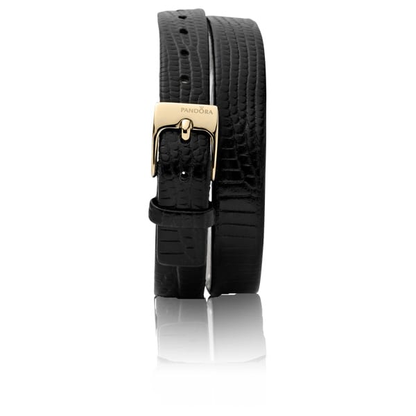 18K Gold Double Oblong Black Leather Strap
