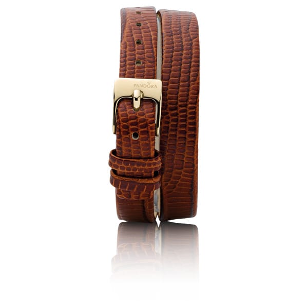18K Gold Double Oblong Brown Leather Strap