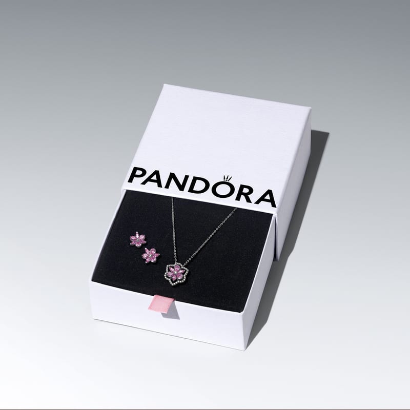 Pandora Herbarium Sparkling Pink Flower Jewelry Gift Set