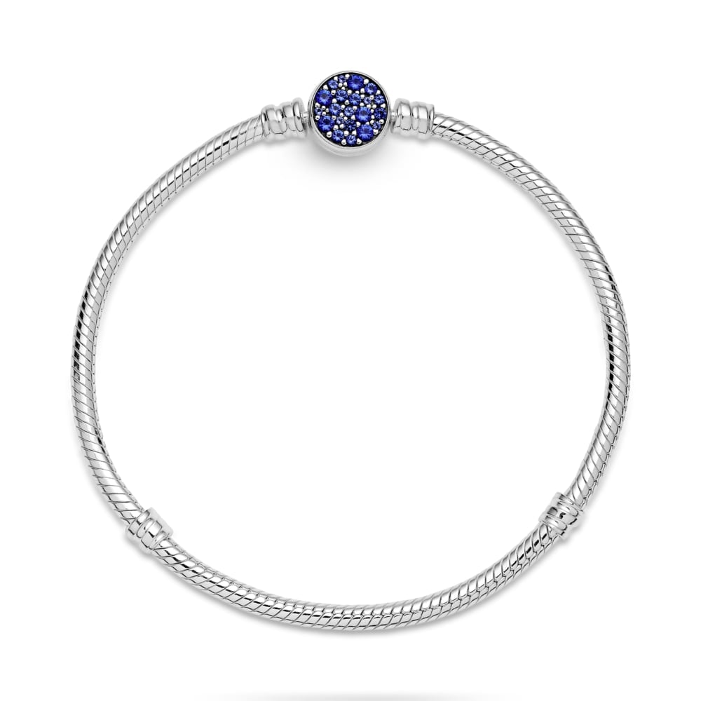 Sparkling Blue Disc Clasp Snake Chain Bracelet