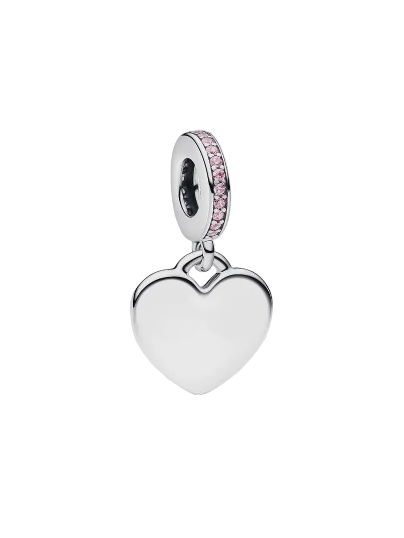 Engravable Heart Pink Stone Dangle Charm