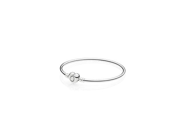 Pandora Moments Silver Bangle Bracelet, Logo Heart Clasp