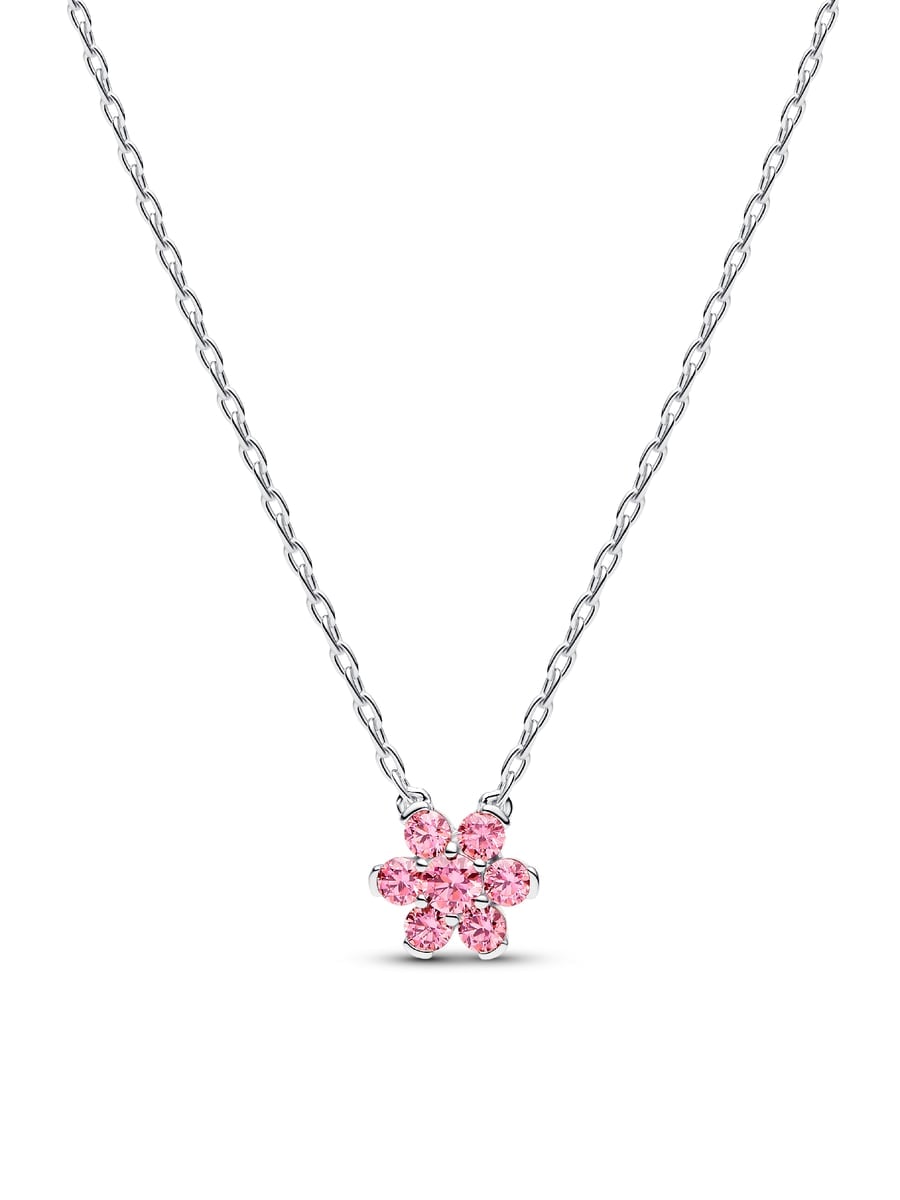 Sparkling Pink Flower Pendant Necklace