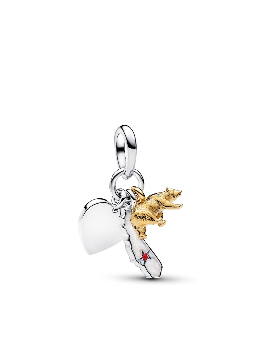 California Symbols & Engravable Heart Tag Triple Dangle Charm