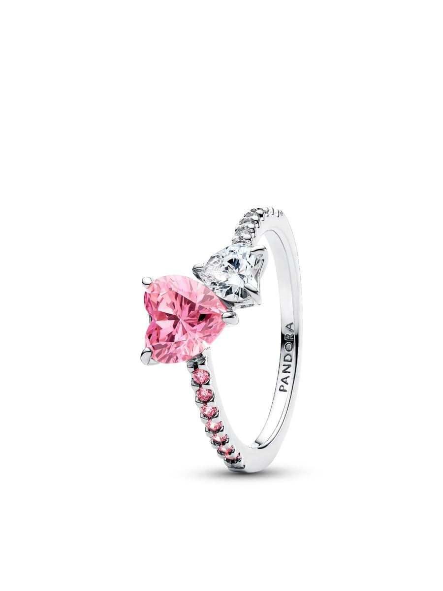 Pandora Double Heart Pink & Clear Sparkling Ring 191198C02 191198 — photo 1 of 1
