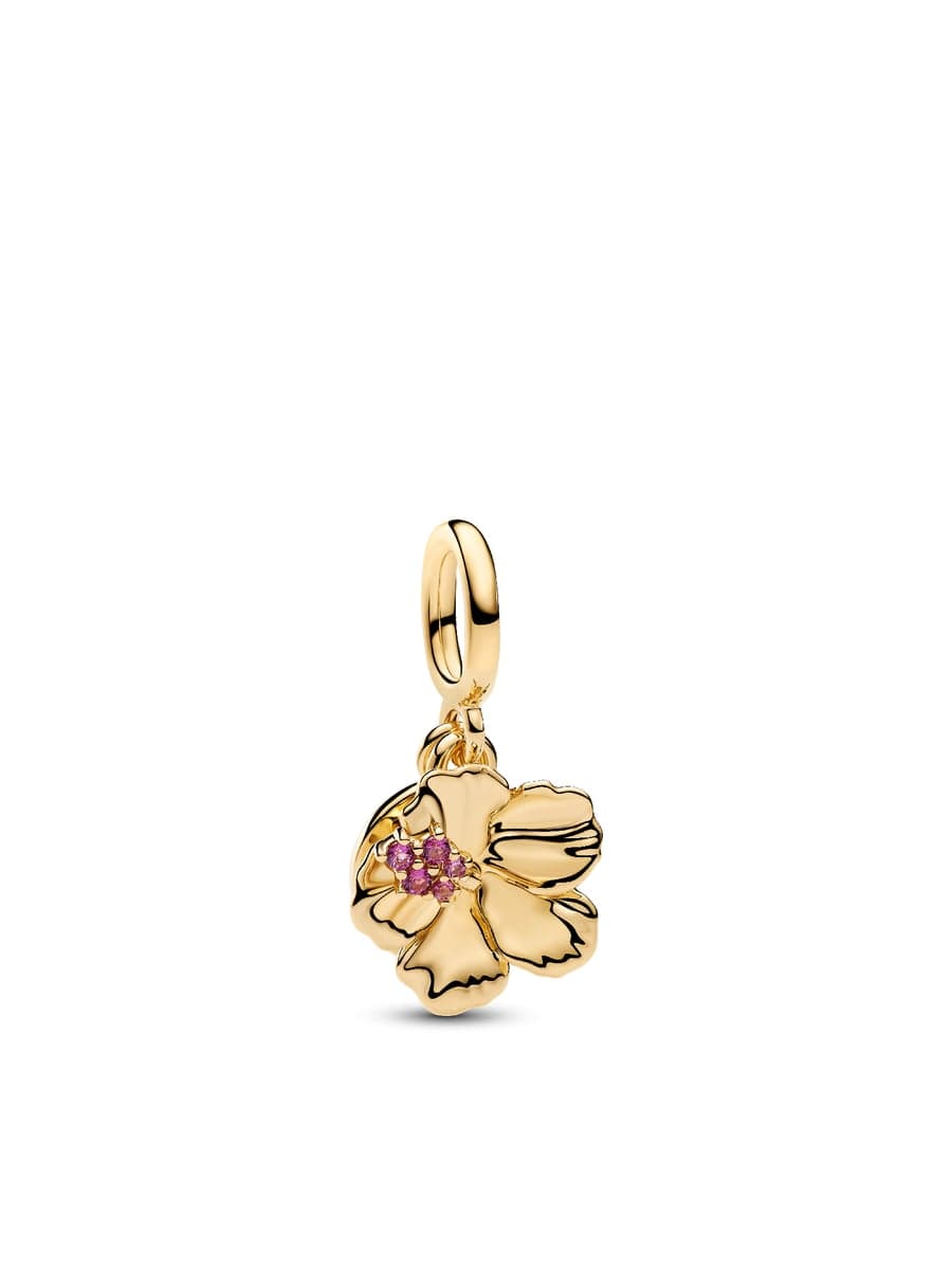 Pandora Hibiscus Flower & Engravable Round Tag Double Dangle Charm 764931C01 764931 — photo 1 of 1