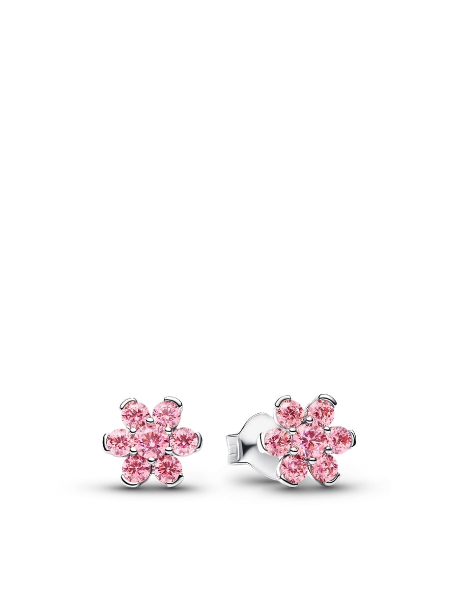 Sparkling Pink Flower Stud Earrings