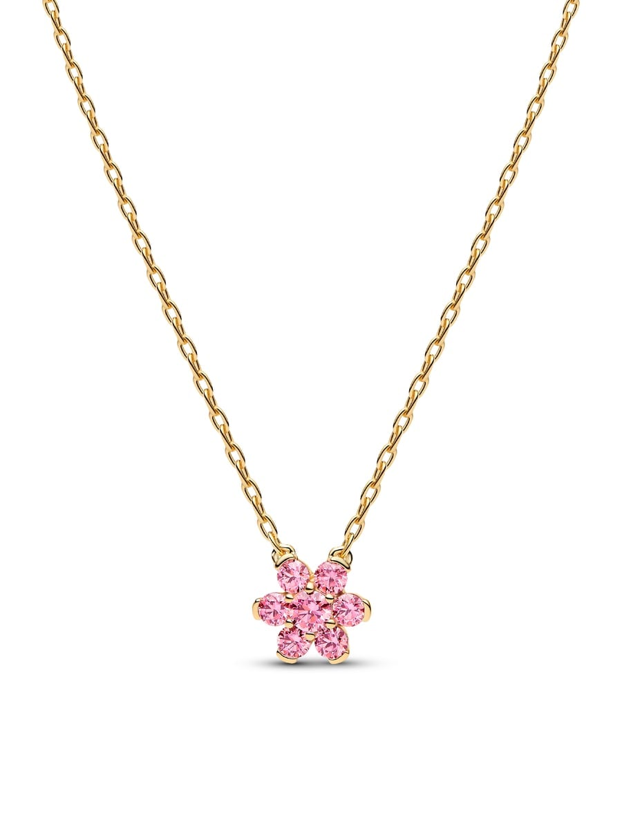 Sparkling Pink Flower Pendant Necklace