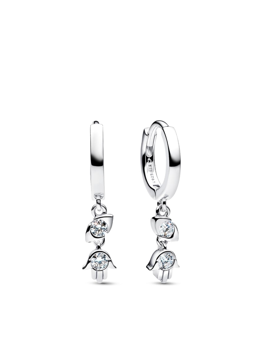 Pandora Talisman Sterling Silver Lab-Grown Diamond Evil Eye & Hamsa Hand Dangle Earrings