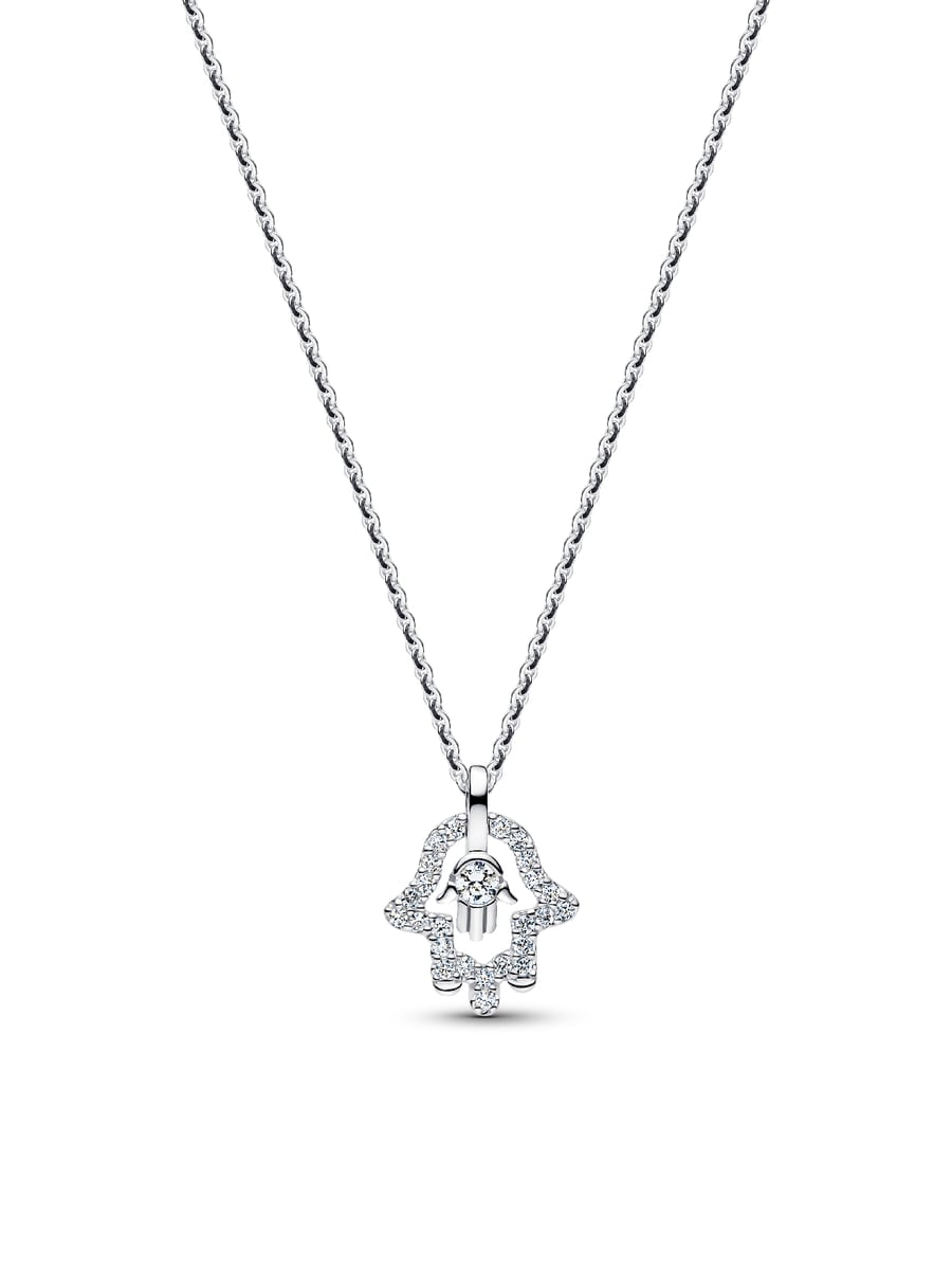 Pandora Talisman Sterling Silver Lab-Grown Diamond Hamsa Hand Pendant Necklace
