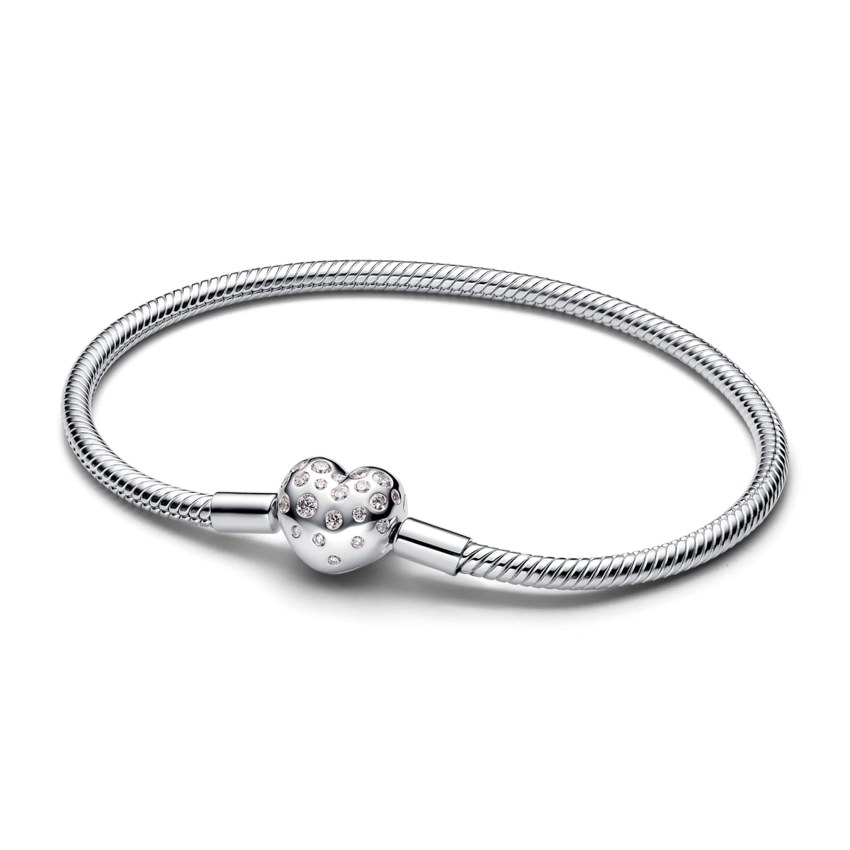 Pandora Sterling Silver Lab-grown Diamond Heart Clasp Snake Chain Bracelet