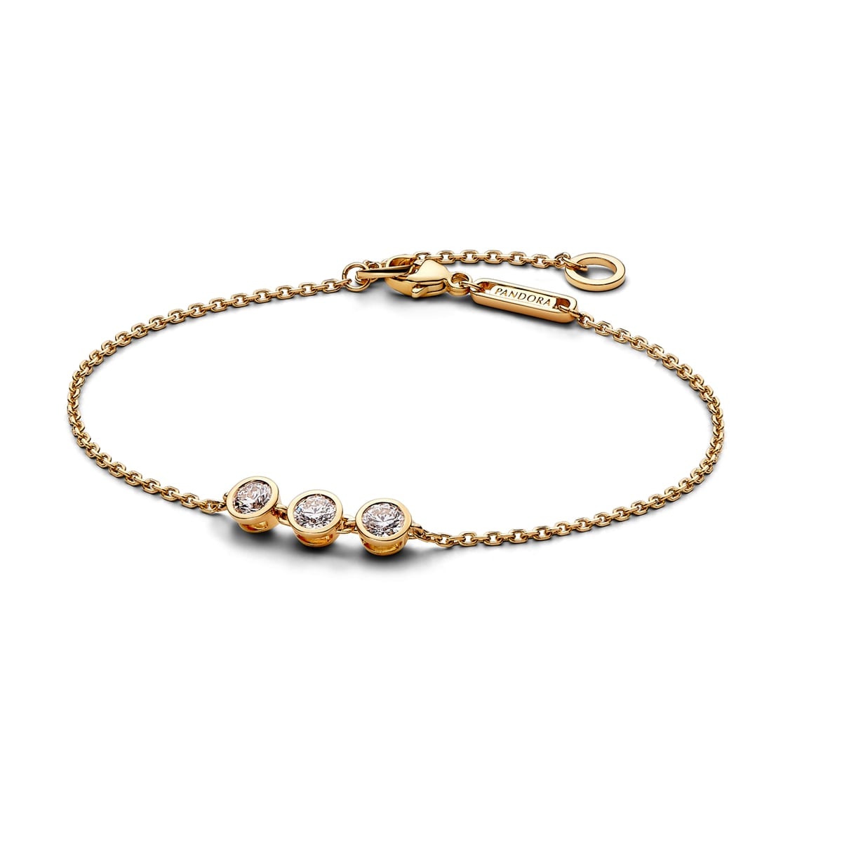 Pandora Era Bezel 14k Gold Triple Lab-grown Diamond Chain Bracelet