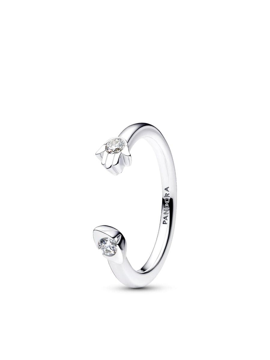 Pandora Talisman Sterling Silver Lab-Grown Diamond Evil Eye & Hamsa Hand Open Ring 194590C01 194590 — Foto 1 von 1