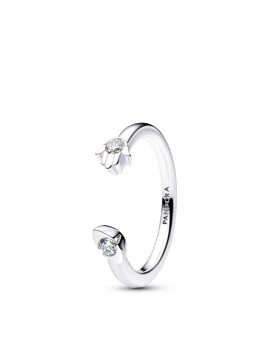 Talisman Sterling Silver Lab-Grown Diamond Evil Eye & Hamsa Hand Open Ring