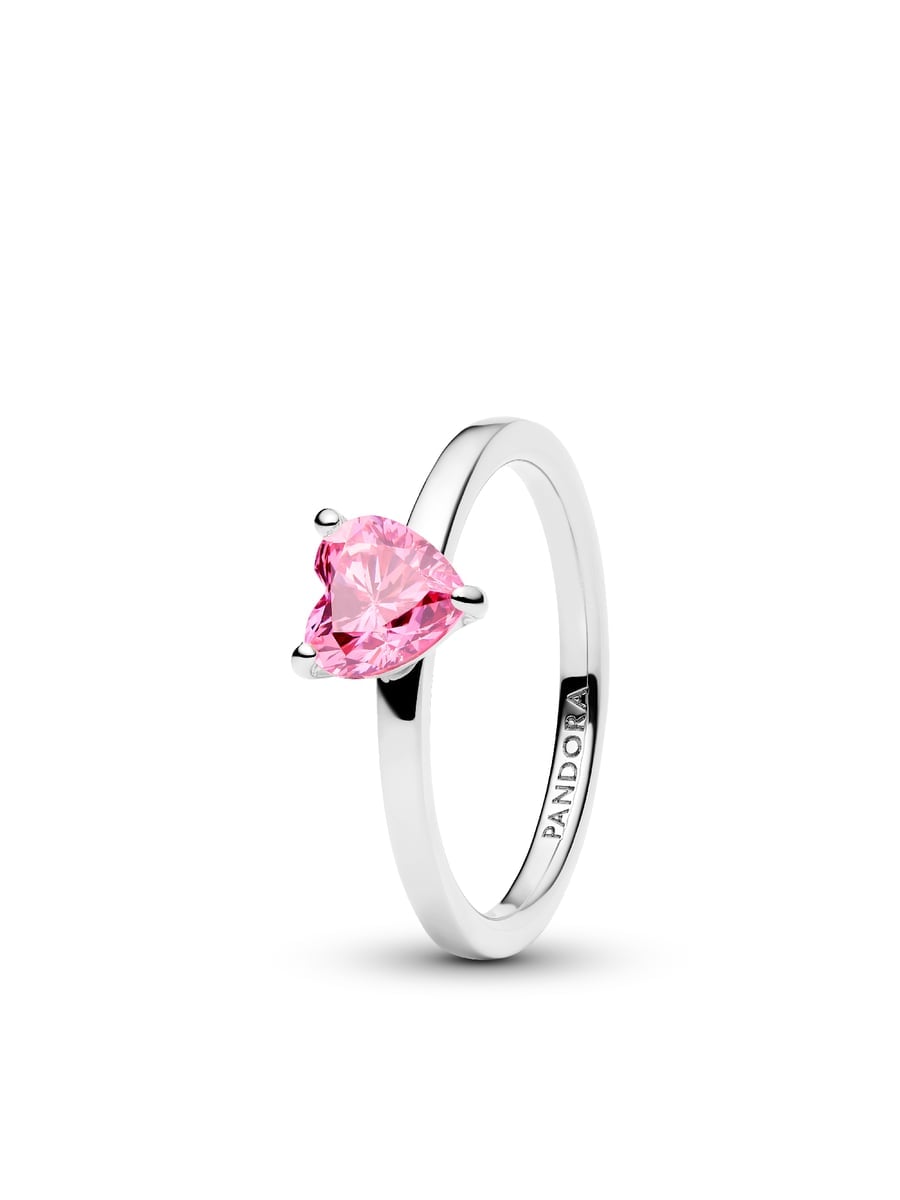 Sparkling Pink Heart Solitaire Ring