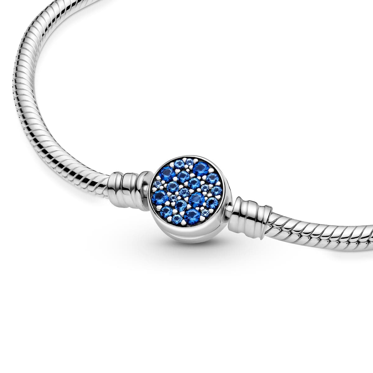 Pandora Sparkling Blue Disc Clasp Snake Chain Bracelet 599288C01 599288C0116 — Foto 1 von 8