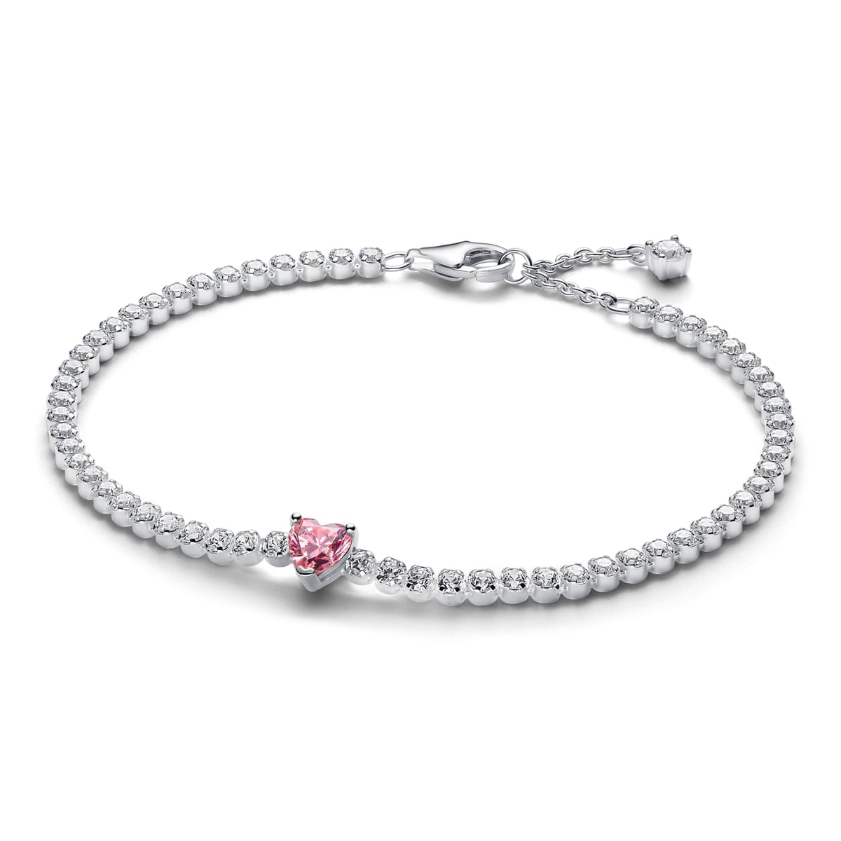 Pink Sparkling Heart Tennis Bracelet
