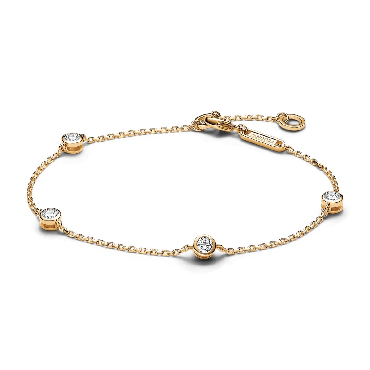 Pandora Era Bezel 14k Gold Lab-grown Diamond Station Chain Bracelet