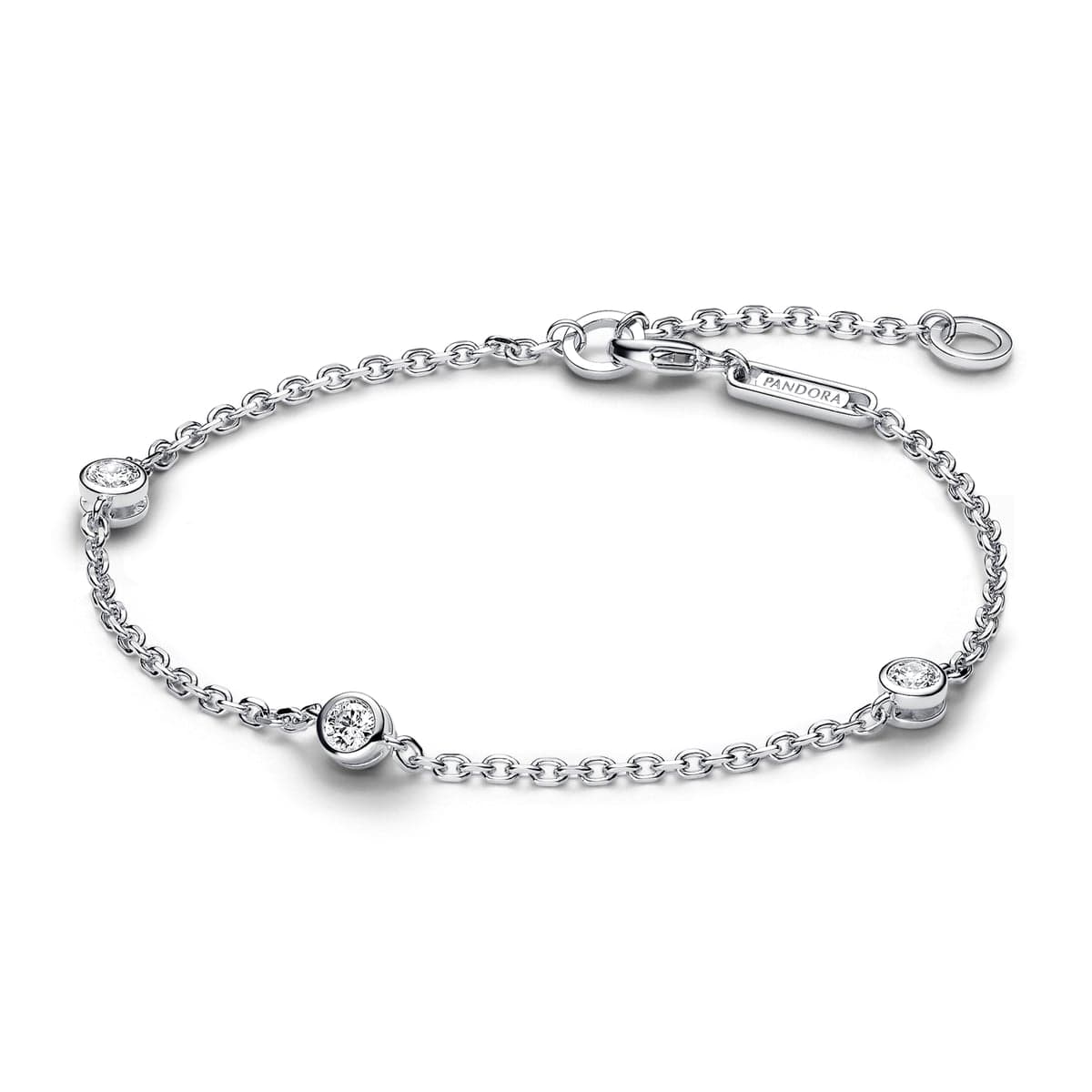 Pandora Era Bezel Sterling Silver Lab-grown Diamond Station Chain Bracelet 593109C01 593109 — Foto 1 von 1