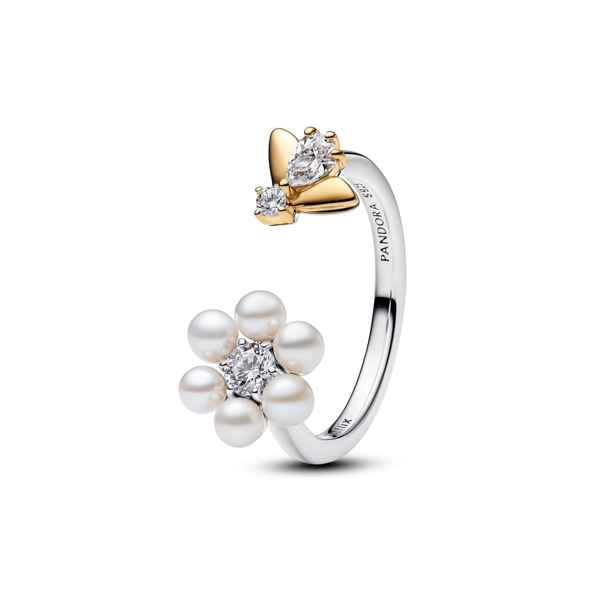Bridgerton Bee & Treated Freshwater Cultured Pearl Flower Open Ring