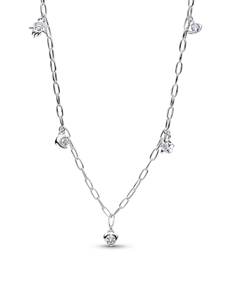 Pandora Talisman Sterling Silver Lab-Grown Diamond Dangle Symbols Paperclip Chain Necklace