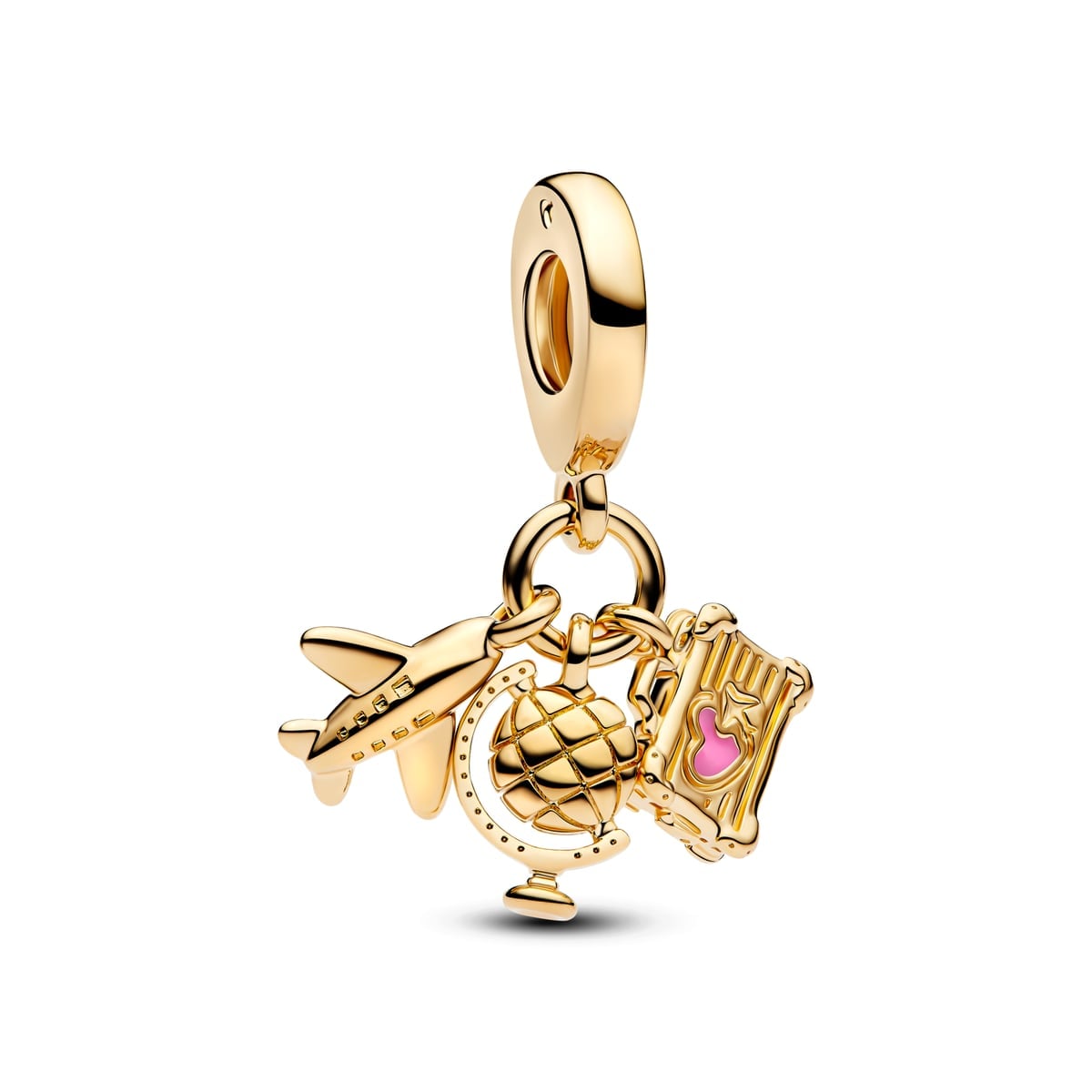 Airplane, Globe & Suitcase Triple Dangle Charm