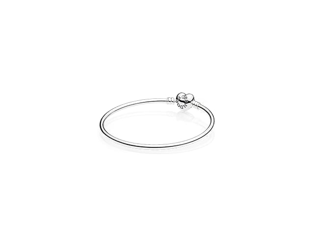 Pandora Moments Silver Bangle Bracelet, Logo Heart Clasp