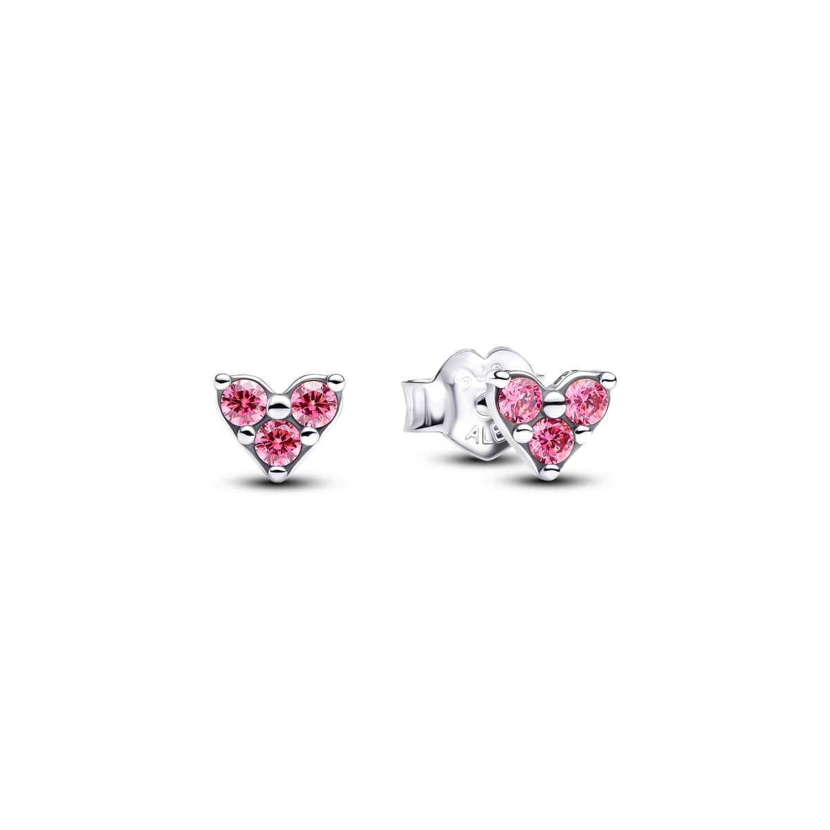 Triple Stone Pink Heart Stud Earrings