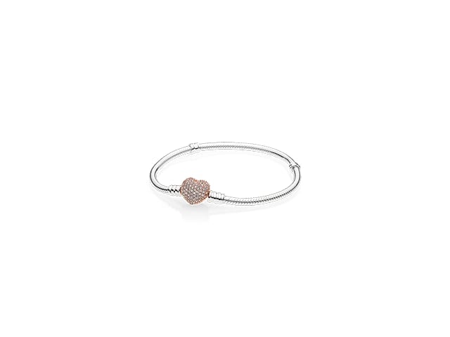Pandora Moments Pavé Heart Clasp Snake Chain Bracelet