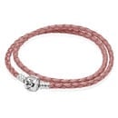 Double Pink Leather Bracelet with Silver Clasp