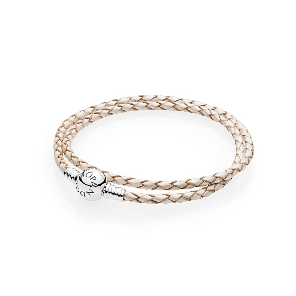 Champagne-Colored Braided Double-Leather Charm Bracelet