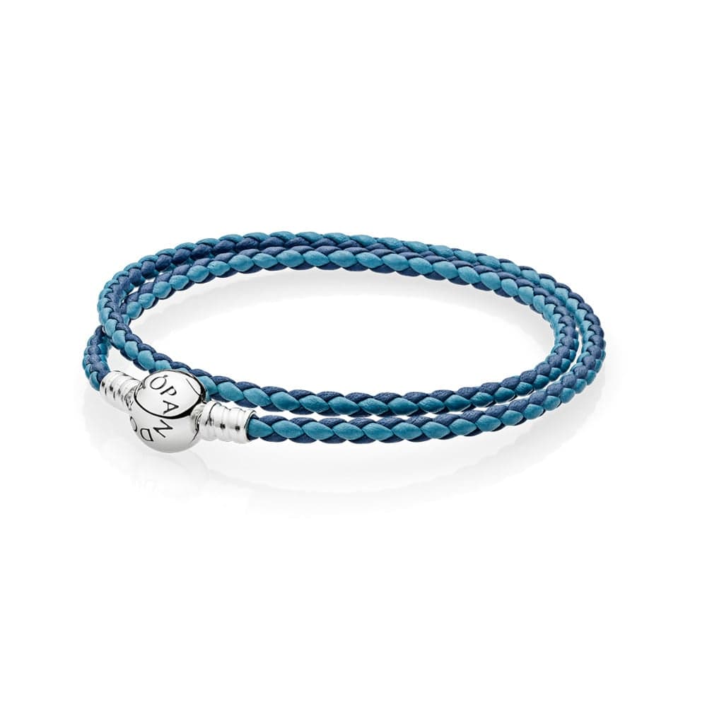 Pandora Mixed Blue Woven Double-Leather Charm Bracelet 590747CBMX-D 590747 — Foto 1 von 1