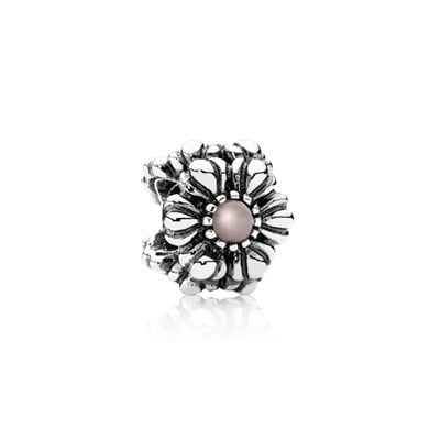 Birthstone flower October silver charm w. pink opal