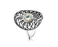 Ring, Sterling Silver, 14K Gold, Green Synthetic Spinel