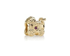 14K Gold Baby Carriage with Pink Sapphire Charm