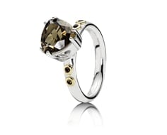 Ring, Sterling Silver, 14K Gold, Smoky Quartz, Diamond 0.04 ct w/vs