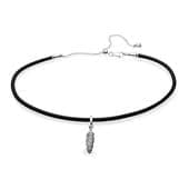 Pandora Black Leather Choker Necklace & Feather Pendant, Clear CZ 397197CBK 397197 — Foto 1 von 1