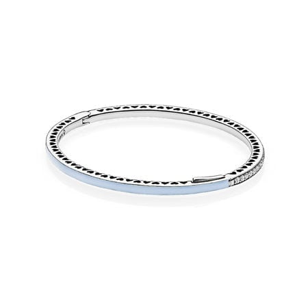 Radiant Hearts of Pandora Bangle Bracelet, Air Blue Enamel & Clear CZ