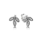 Sparkling Leaves Stud Earrings Clear CZ