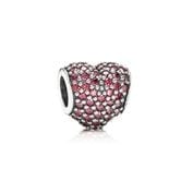 Heart pave silver charm with red cubic zirconia