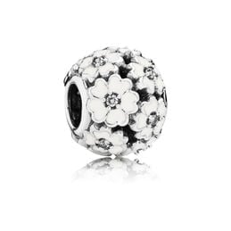 Primrose silver charm with cubic zirconia and white enamel