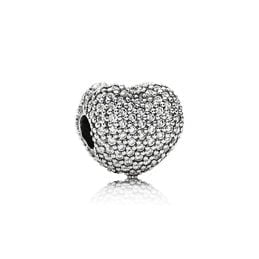 Heart pave silver clip with cubic zirconia