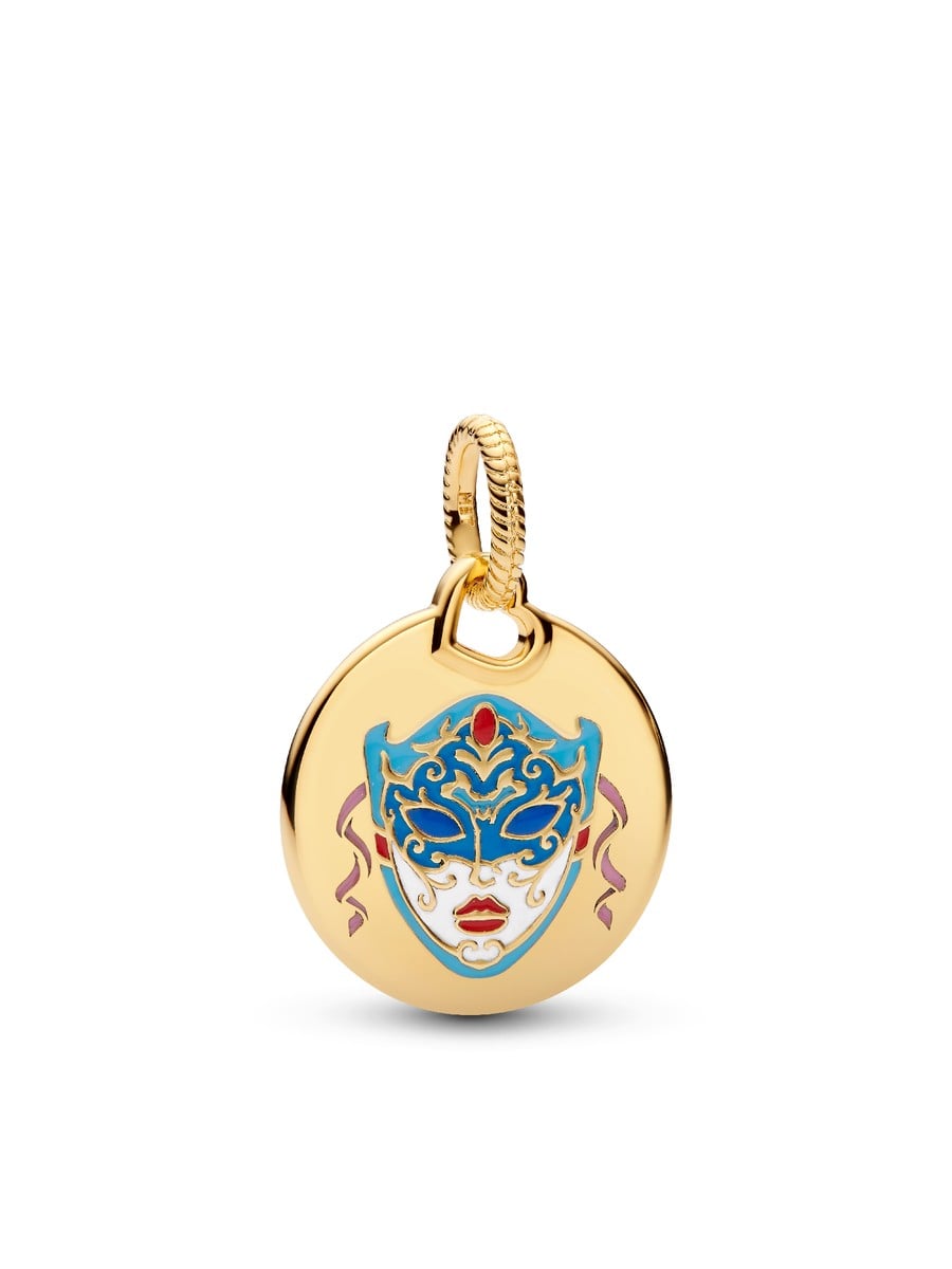 Venetian Mask Engravable Dangle Charm (14k Gold-Plated)