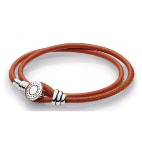 Spicy Orange Double Leather Bracelet, Clear CZ